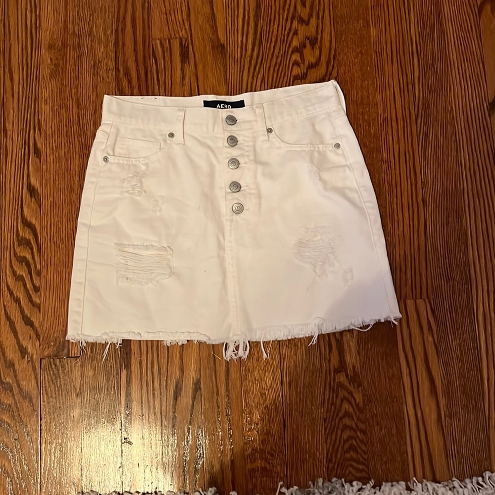 white denim mini skirt